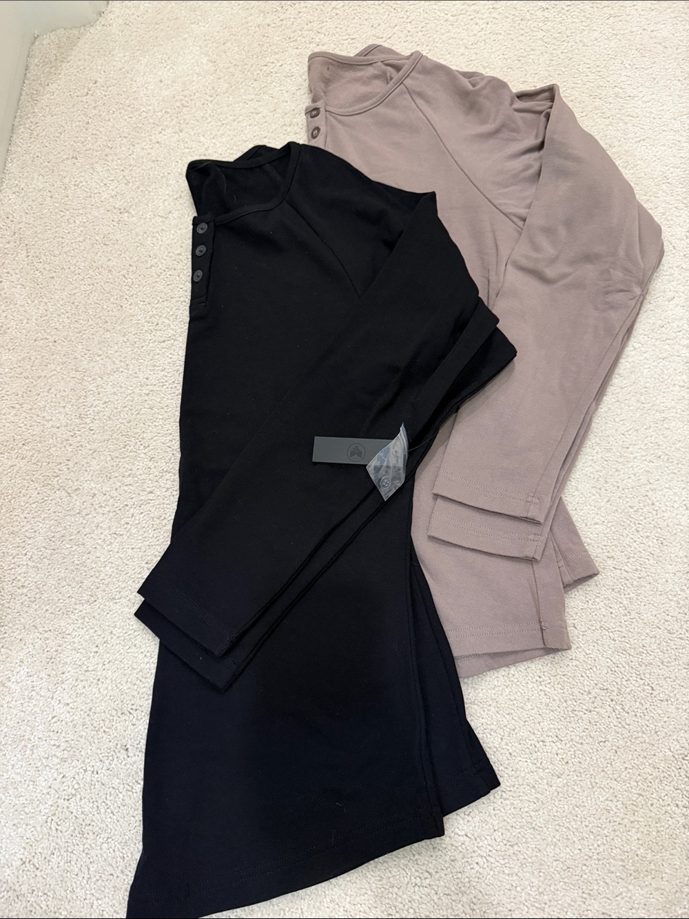 Women’s Black Long Sleeve Henley Top with Button Shoulder